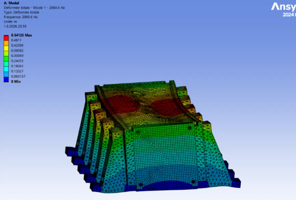 First vibration mode shape at 2060.6 Hz